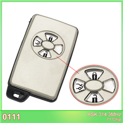 0111 ASK 314.3MHz ID71 WD03 Chip Smart Card Remote Key Fob 3 Buttons For Toyota (Sliver)