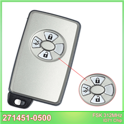 0500 FSK 312MHz ID71 Chip Smart Card Remote Key Fob 3 Buttons For Toyota (Sliver)