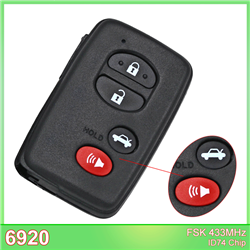 6920 FSK433MHz ID74 DST80 Chip Smart Card Remote Key Fob 4 Buttons For Toyota