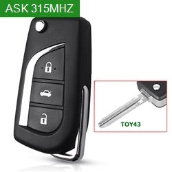 ASK 315MHz without Chip Modified Flip Folding Smart remote car Key 3 Buttons Suitable For Malaysia for Toyota