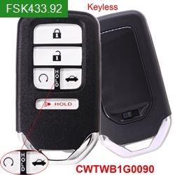 FCC ID: CWTWB1G0090 FSK433.92 MHz HITAG AES 4A/NCF29A1M Chip 4+1 Buttons Full-intelligence Remote Key For 2018-2021 Accord