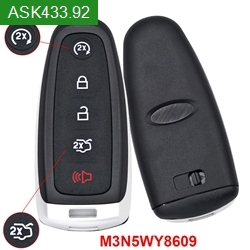 PEPS System FCC ID: M3N-5WY8609 ASK433.92 MHz HITAG 2 ID46/PCF7945A Chip 4+1 Buttons Remote Car Key For Ford