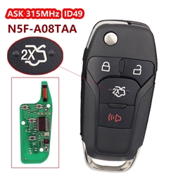 FCC ID:N5F-A08TAA ASK315MHz HITAG PRO ID49/PCF7945P Chip 3+1 Buttons Flip Folding Car Remote Control Key For 2013-2016 Fusion HU101 Blade
