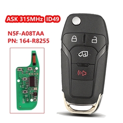 FCC ID:N5F-A08TAA PN:164-R8255 ID49/PCF7945P Chip ASK315MHz 3+1 Buttons Flip Folding Car Remote Control Key For 2020-2020 Transit Connect HU101 Blade
