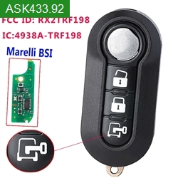 FCC ID: RX2TRF198 ASK433.92MHz HITAG 2 ID46/ PCF7946A Chip 3 Buttons Flip Folding Remote Car Key For Fiat 2012-2016 500L SIP22 Blade