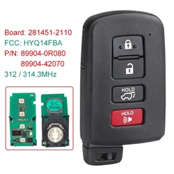 Board ID: 281451-2110 312/314.3MHz Smart Card Remote Key Fob FCC ID:HYQ14FBA 3+1 Buttons For Toyota RAV4 2013-2018