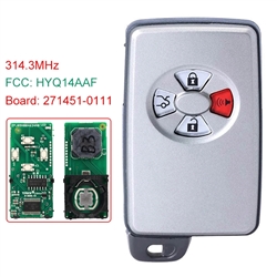 Board ID: 271451-0111 314.3MHz Smart Card Remote Key Fob FCC ID：HYQ14AAF 3+1 Buttons For Toyota Avalon 2005-2006 (Silver)