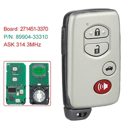 Board ID:271451-3370 ASK314.3MHz Smart Card Remote Key Fob 3+1 Buttons For Toyota Avalon Camary Aurion Sequoia Prius (Silver)