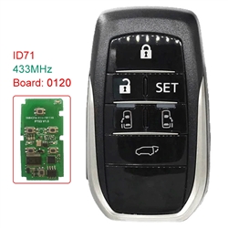 Board ID: 0120 433MHz ID71 Chip Smart Card Remote Key Fob 6 Buttons For Toyota