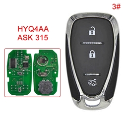 Keyless FCC ID: HYQ4AA Smart Entry Car Key ASK315MHz ID46 Chip 3 Buttons For Cruze/Camaro/Malibu