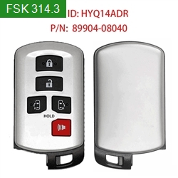 FCC ID: HYQ14ADR P/N: 89904-08040 4+1BT FSK 314.3MHz Smart Remote Key ID47 Chip For Toyota Sienna 2019-2020