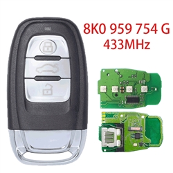 8K0 959 754 G Smart Remote Key Fob 3 Buttons PCF7945A Chip 433MHz For Audi A4 S4 A5