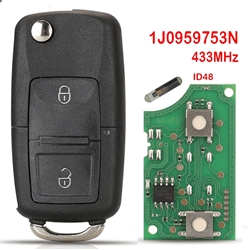 1J0959753N Car Key ASK433.92Mhz 1J0 959 753 N with ID48 Chip 2 Buttons Auto Flip Key for Volkswagen Passat Golf Jetta 1998-2002