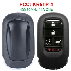 FCC: KR5TP-4 / 4ACHip / 433.92MHz / 4+1-Button / HO01 / Smart Remote Key for 2022-2023 Honda Civic HR-V Hatch