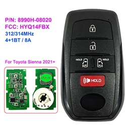 FCCID: HYQ14FBX PN:8990H-08020 312/314MHz 8A Chip 4+1 BT Car Remote Key For Toyota Sienna 2021-2022